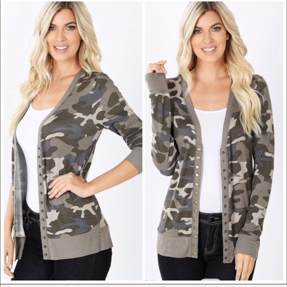 NEW‼️CAMOUFLAGE SNAP BUTTON cardigan- sweater - Picture 2 of 3